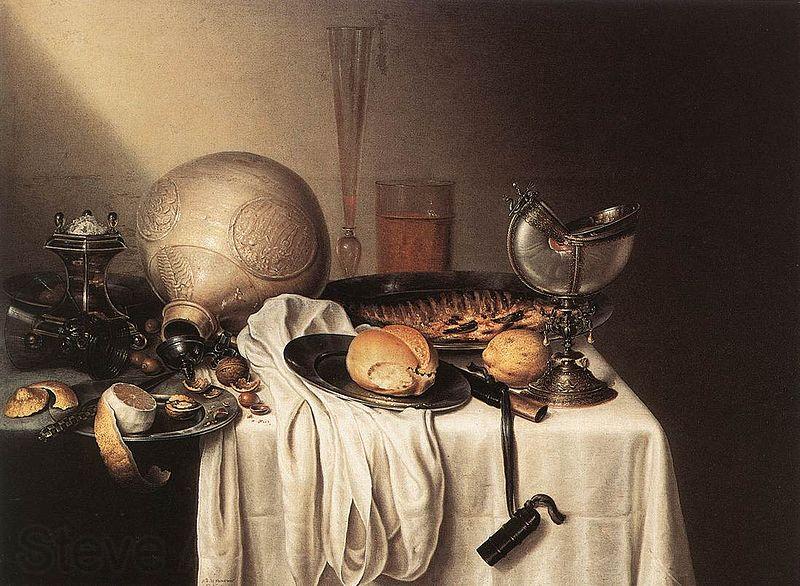 BOELEMA DE STOMME, Maerten Still-Life with a Bearded Man Crock and a Nautilus Shell Norge oil painting art